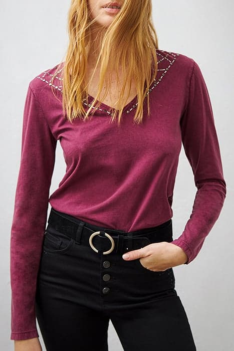 BURGUNDY ORGANIC COTTON LONG SLEEVE T-SHIRT by IKKS