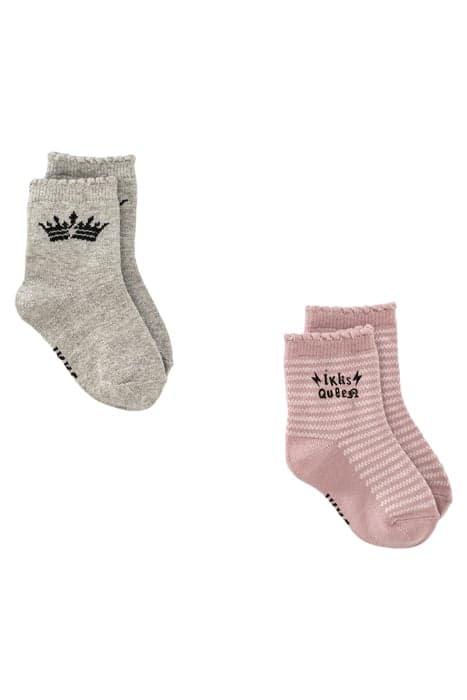 BABY GIRLS' SILVER/POWDER PINK STRIPED SOCKS SILVER by IKKS