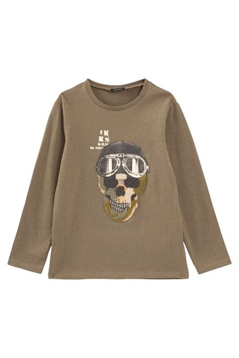 BOYS’ KHAKI BOUCLETTE SKULL IMAGE BCI COTTON T-SHIRT KHAKI by IKKS