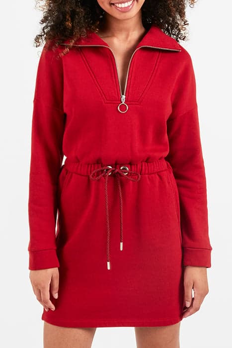 CANDY RED ZIP-NECK SWEATSHIRT DRESS by ICODE