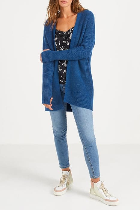 ELECTRIC BLUE RIBBED KNIT MID-LENGTH CARDIGAN by ICODE