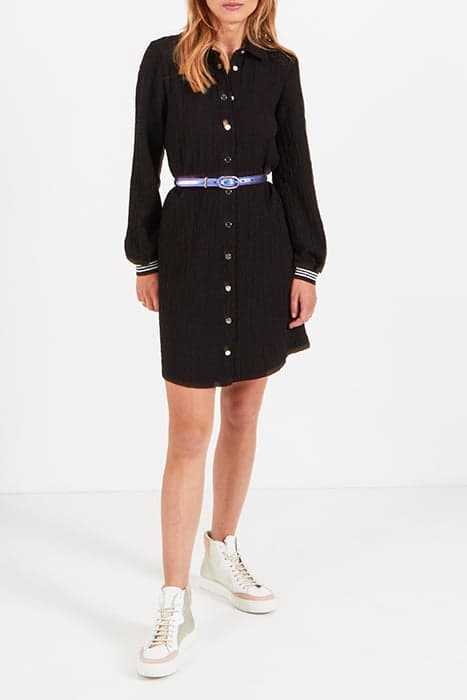 BLACK SEERSUCKER PRESS STUDDED SHIRT DRESS by ICODE