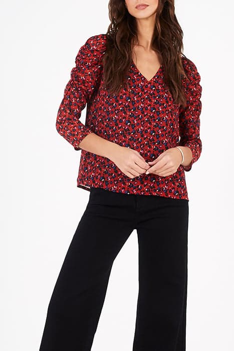 CANDY RED GRAPHIC FLORAL PRINT BLOUSE by ICODE