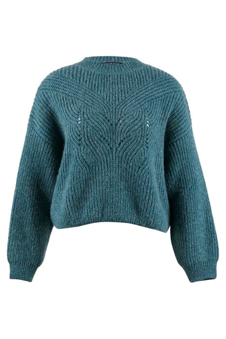 SHORT CREW NECK LS CABLE SWT BLUE by River Woods