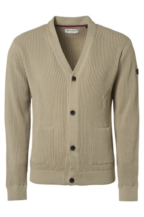 CARDIGAN FULL BUTTON V-NECK RIB KNIT SAND by No Excess