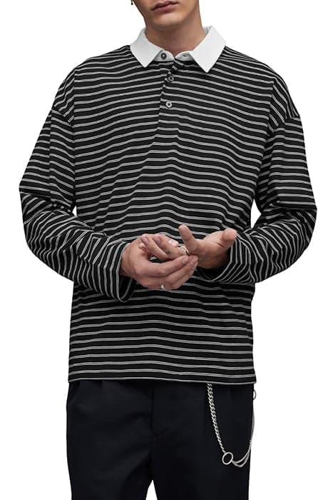 AVE LS POLO JET BLK/CHALK WHT by AllSaints