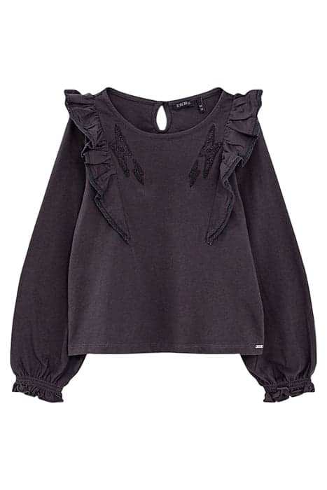 GIRLS’ BLACK ORGANIC T-SHIRT+LIGHTNING EMBROIDERED RUFFLES B by IKKS