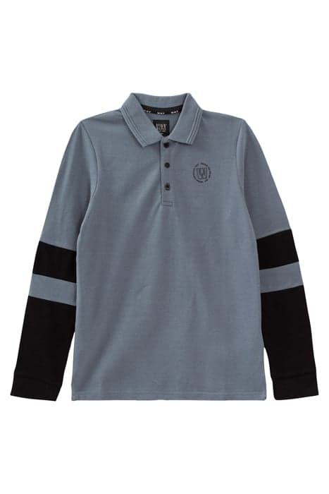 BOYS’ STORM MIXED-FABRIC POLO SHIRT WITH 2-TONE SLEEVES BLUE by IKKS