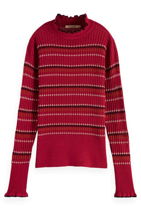 FAIR ISLE STRIPE RUFFLE PULLOVER CHERRY PIE by Scotch & Soda