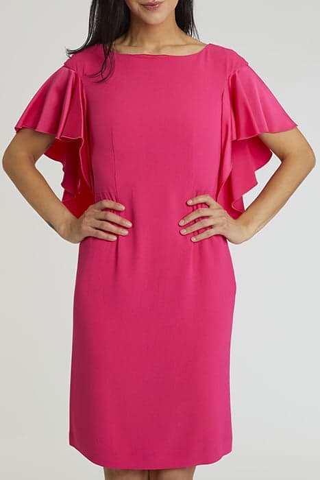 DRESS SHORT SLEEVE IN SATIN-BACK CREPE ROSE SHOCKING by Paule Ka