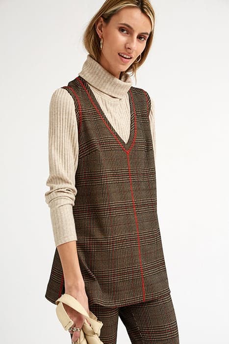 V-NECK LINE PRINCE OF WALES CHECKED KNIT VEST BROWN CHECKERS by OKY