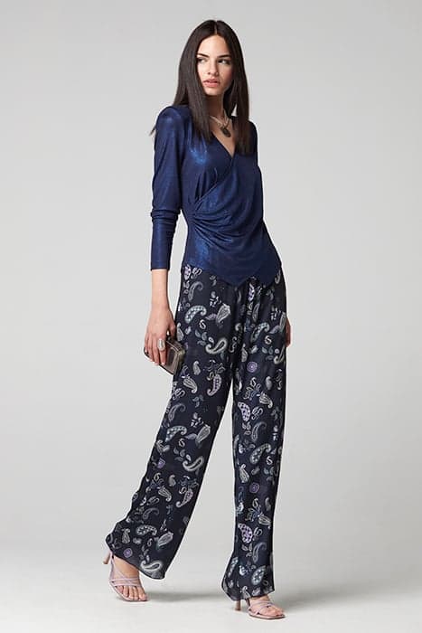 VISCOSE MULTICOLOR PRINTING IWIRA TROUSERS BLUE BLUE by OKY