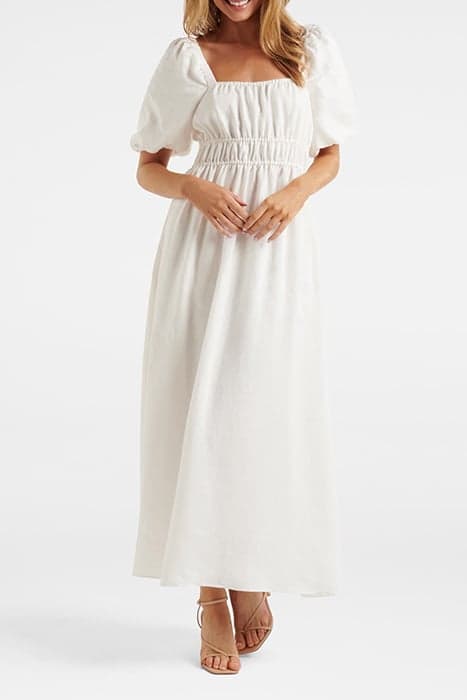 NADIA SQUARE NECK LINEN MIDI PORCELAIN by Forever New