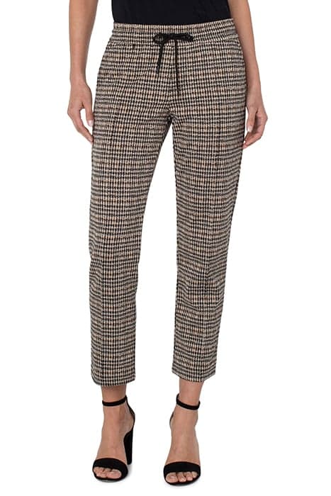 PULL-ON ANKLE TROUSER W/ PIN TUCKS TAN / BLACK ABSTRACT HOUN by Liverpool