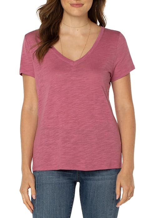 V-NECK SLIM FIT SLUB KNIT TEE WILD ROSE by Liverpool