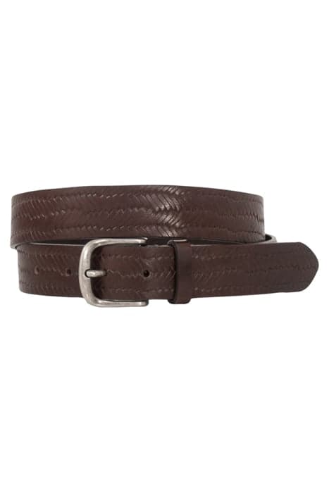 DARK BROWN LEATHER BELT WITH WOVEN EMBOSSING by IKKS