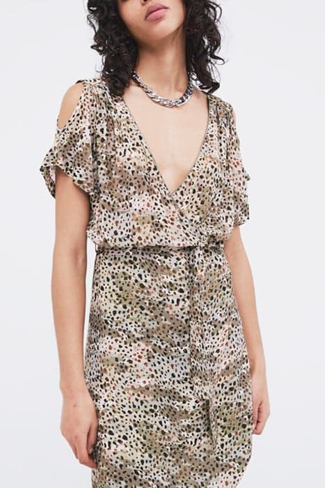 ALMOND ANIMAL PRINT COLD SHOULDER DRESS by IKKS