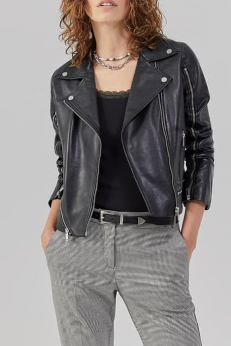 BLACK LEATHER MULTI-ZIP BIKER-STYLE JACKET by IKKS