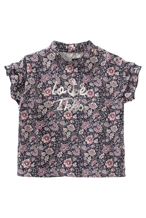 GIRLS’ NAVY FLOWER PRINT LENZING™ ECOVERO™ VISCOSE RUFFLED T by IKKS