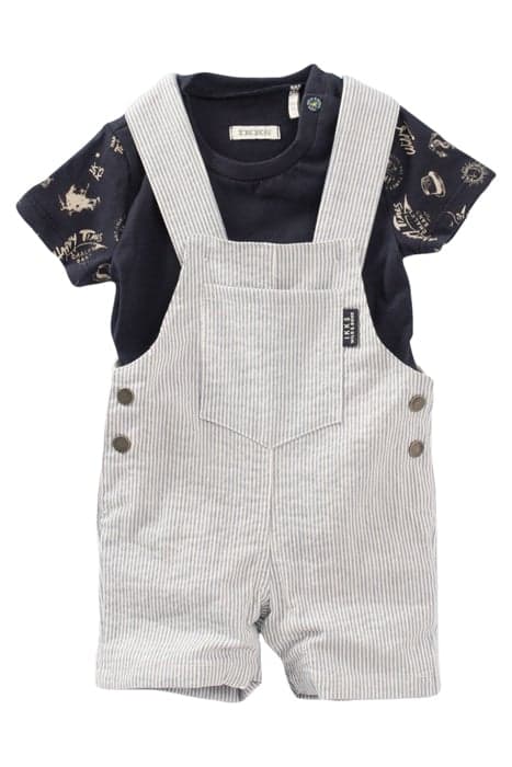 BABY BOYS' STRIPED DUNGAREES AND NAVY T-SHIRT OUTFIT by IKKS