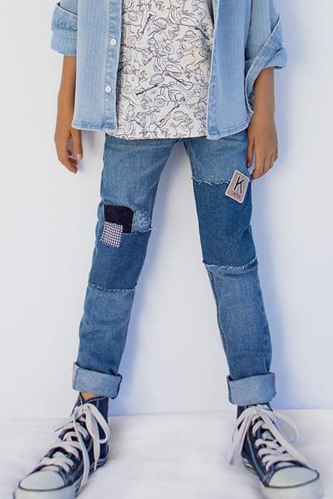 BOYS’ BLUE PATCHWORK-LOOK SKINNY JEANS by IKKS