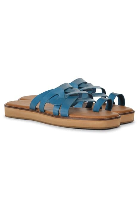 TRIANGLE STRAPS LEATHER SANDAL AZURE by Summum Woman