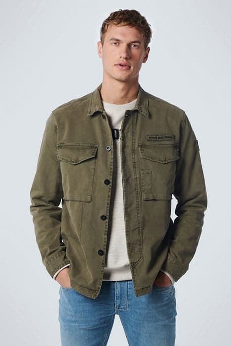 OVERSHIRT BUTTON CLOSURE GARMENT DYED STRETCH ARMY by No Excess