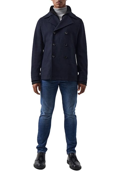 DOUBLE BREASTED LAYERED PEA COAT DARK NAVY by French Connection