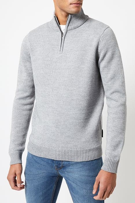 HALF ZIP FUNNEL NECK KNIT JUMPER LIGHT GREY MELANGE by French Connection