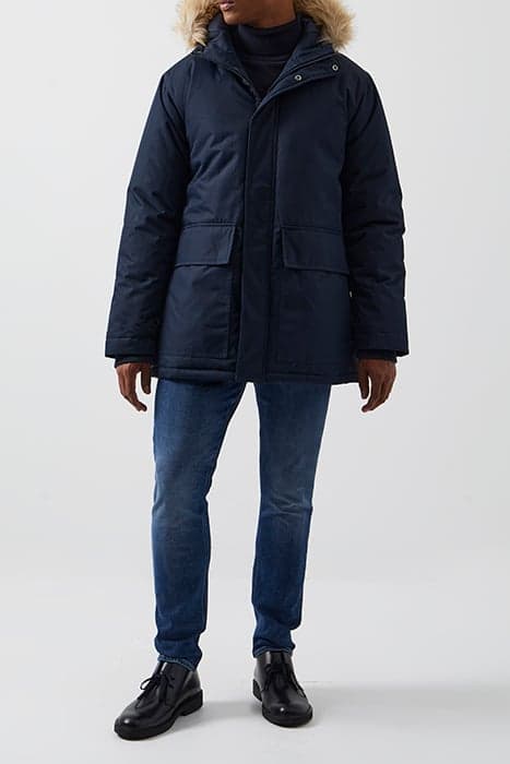 FAUX FUR TRIM HOODED PARKA COAT DARK NAVY by French Connection