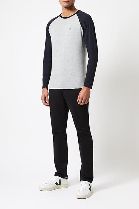 RAGLAN LONG SLEEVE T-SHIRT LGT GREY MEL/DK NAVY by French Connection