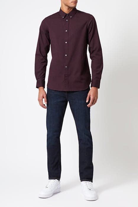 OXFORD LOGO LONG SLEEVE SHIRT SOLID BORDEAUX/DK NV by French Connection