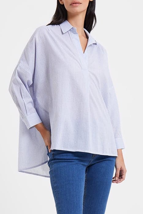 RHODES POPLIN STRIPE POPOVER SHIRT BLUE/WHITE by French Connection