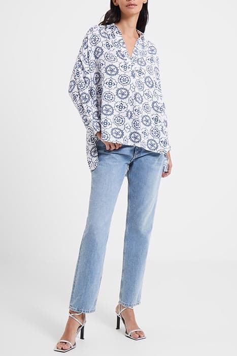 RHODES PRINTED POPLIN POPOV SHIRT WHITE/BLUE by French Connection