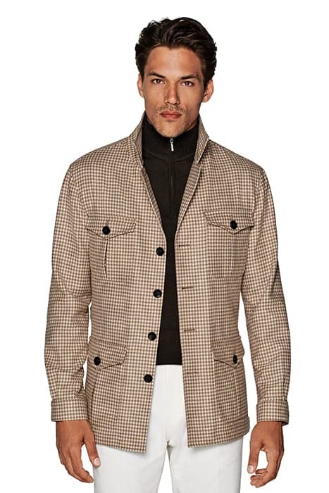 LIGHT BROWN HOUNDSTOOTH BELTED SAFARI JACKET LIGHT BROWN by Suitsupply