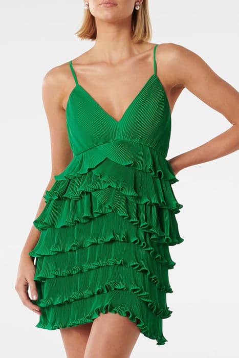 FRANKIE RUFFLE PLEATED MINI GREEN by Forever New