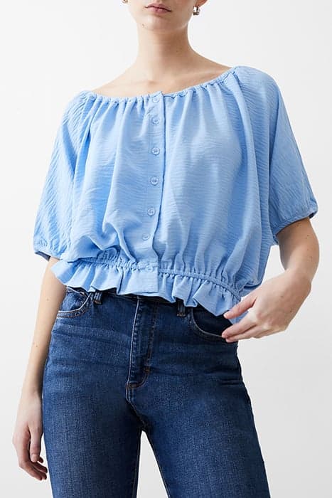 BUTTON CRINKLE PEASANT TOP PLACID BLUE by French Connection