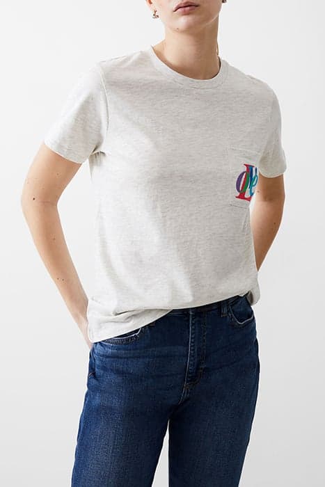 LOVE EMB POCKET TEE PALE GREY MEL by French Connection