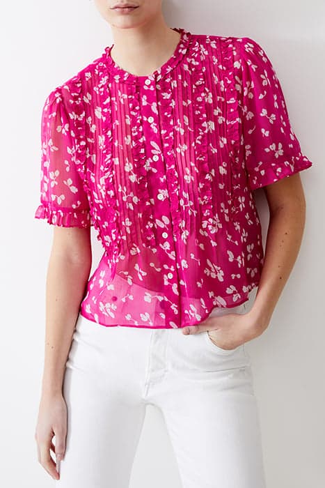 BONITA S/S RUFFLE TOP WILD ROSA by French Connection