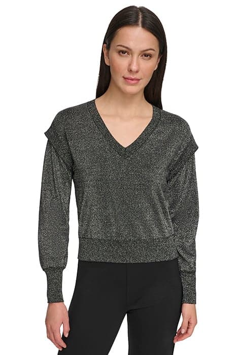 L/S LUREX VNECK SWTR BLACK by DKNY