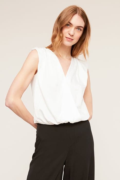 DUAL-FABRIC SHORT BLOUSE WITH CROSSOVER WHITE by Motivi