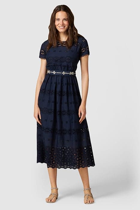 LONG BRODERIE ANGLAISE DRESS DARK BLUE by Oltre