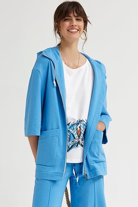 COTTON PLUSH HOODED JACKET LIGHT BLUE by OKY