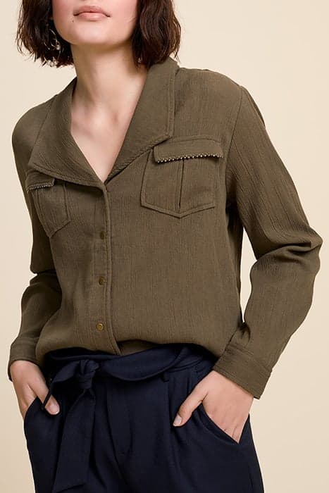 CAMDEN - EMBOSSED KHAKI SHIRT WITH BIKER COLLAR by ONE STEP