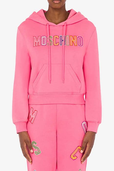 CROCHET LOGO ORGANIC COTTON SWEATSHIRT PINK by Moschino