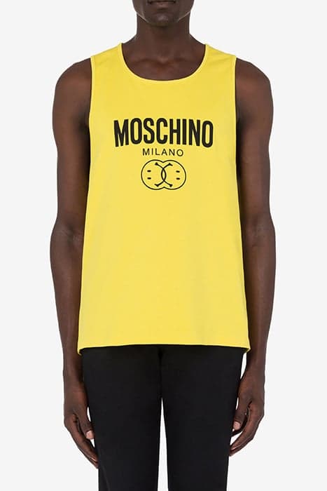 DOUBLE SMILEY®LOGO COTTON TANK TOP YELLOW by Moschino