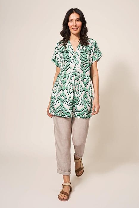 MARIANNE LINEN TUNIC GREEN MULTI by White Stuff