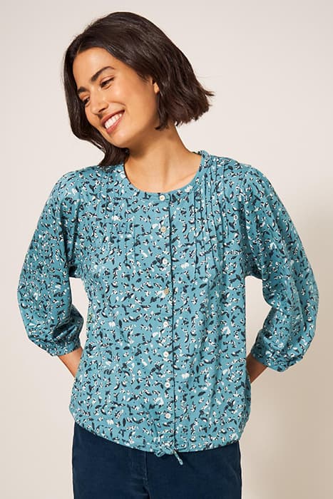 BENNIE TIE HEM SHIRT TEAL PRINT by White Stuff