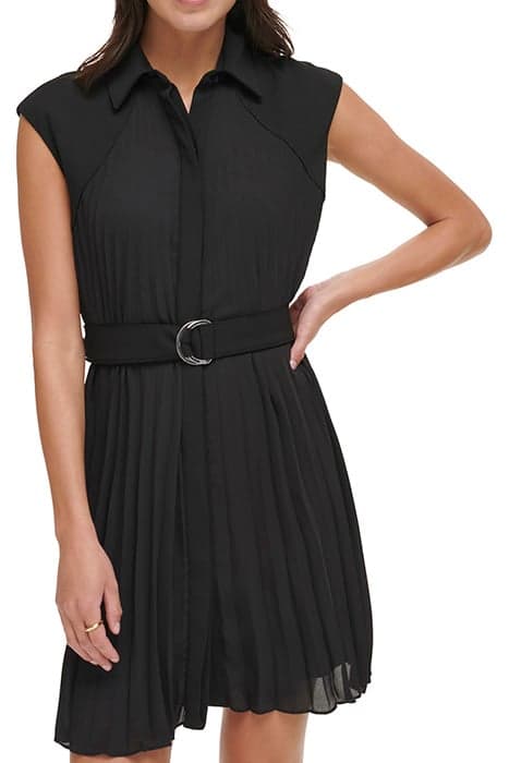 S/L PLEATED POLO COL BLACK by DKNY