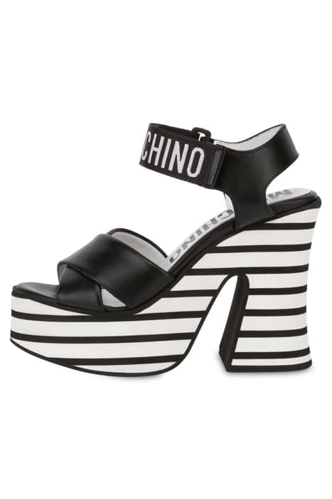 STRIPED WEDGE SANDALS BLACK by Moschino